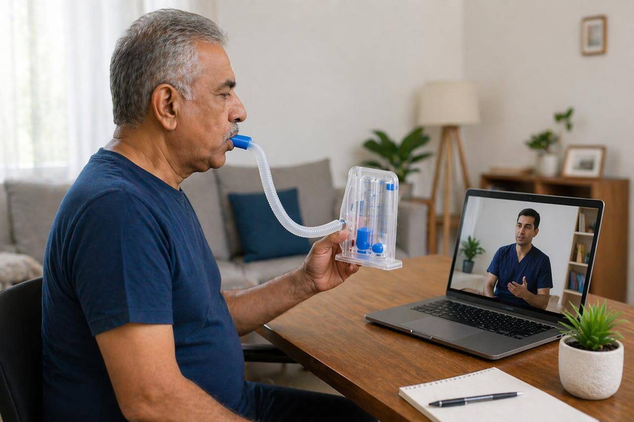 Cardiac rehabilitation physiotherapy with guided breathing exercise online