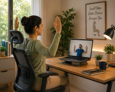 Posture correction physiotherapy session for desk and sitting alignment